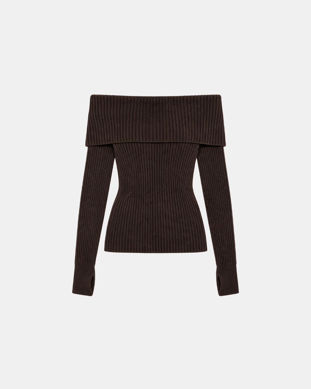 Foldover Ribbed Knit Top Chocolate