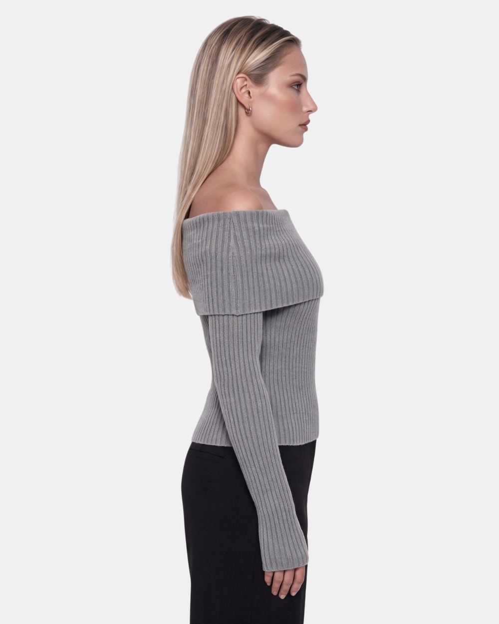 Foldover Ribbed Knit Top Gray