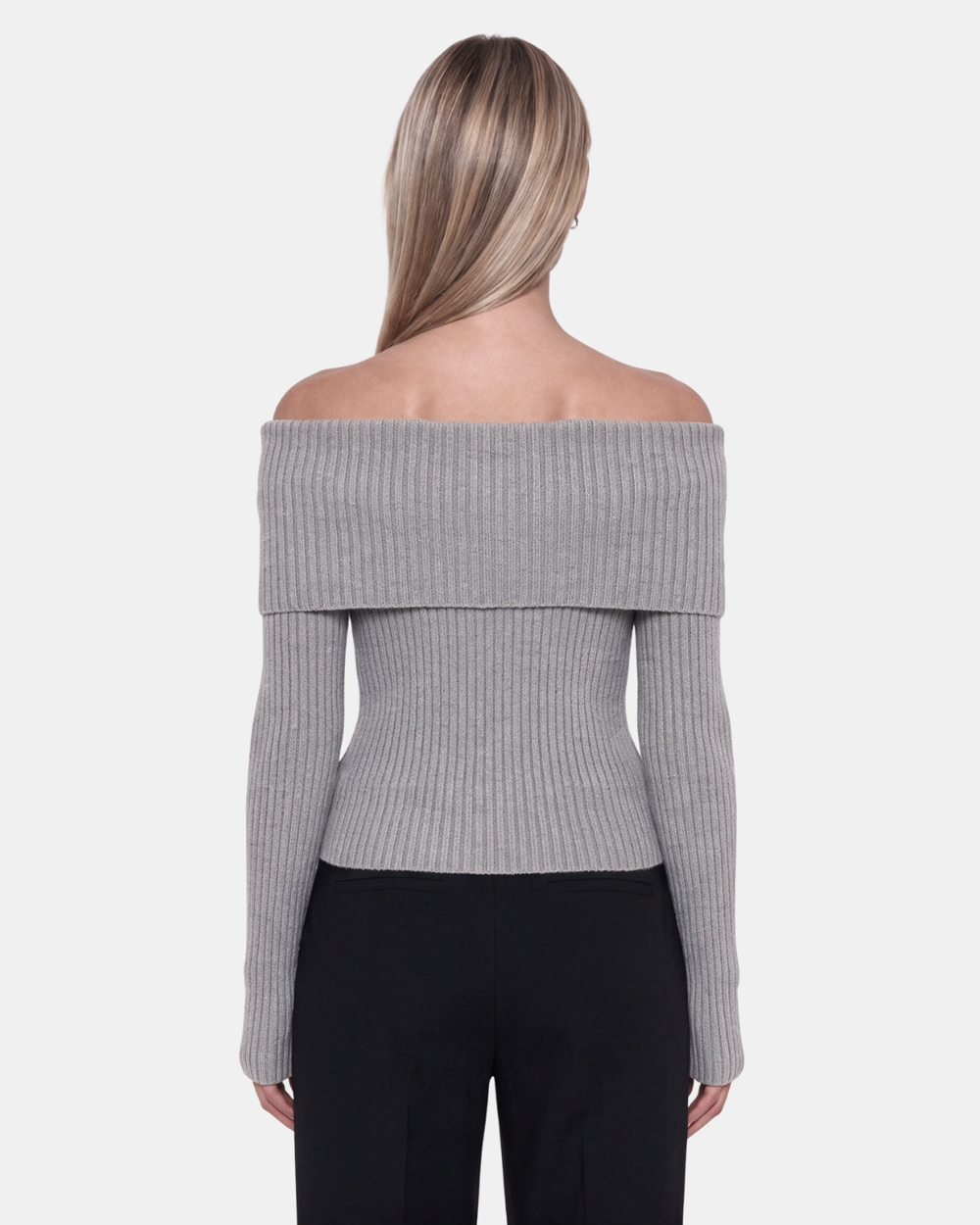 Foldover Ribbed Knit Top Gray
