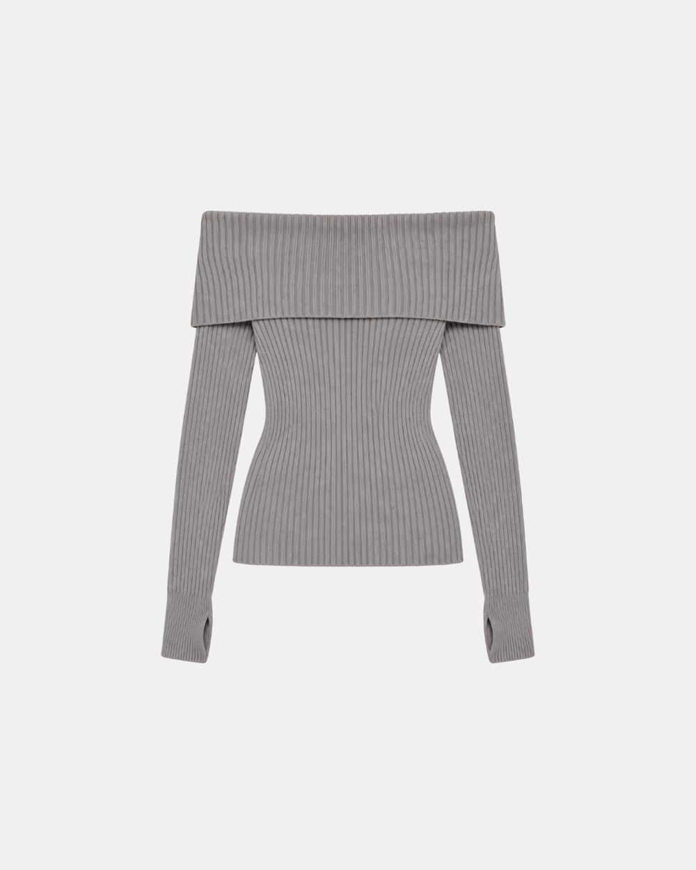 Foldover Ribbed Knit Top Gray