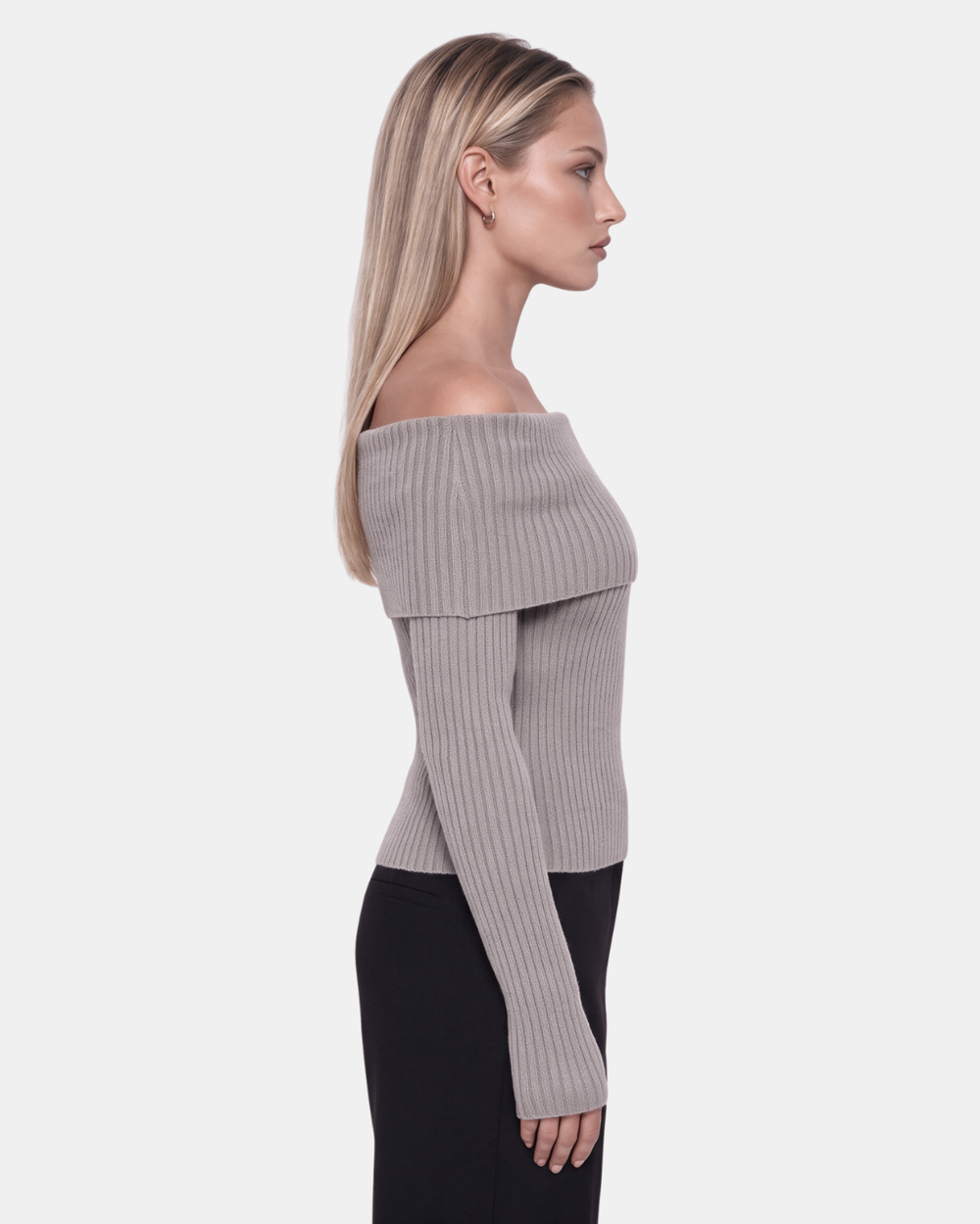 Foldover Ribbed Knit Top Taupe