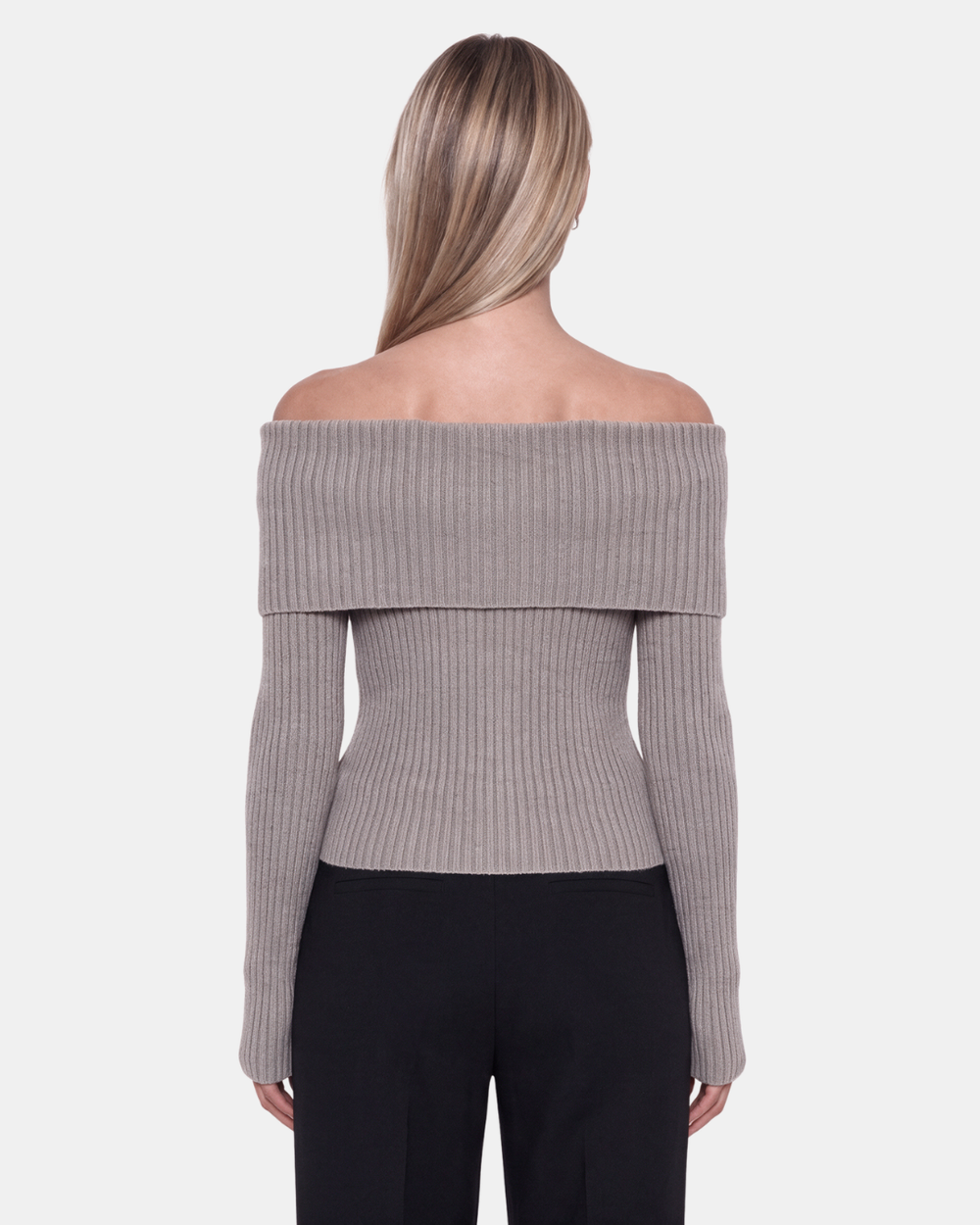 Foldover Ribbed Knit Top Taupe