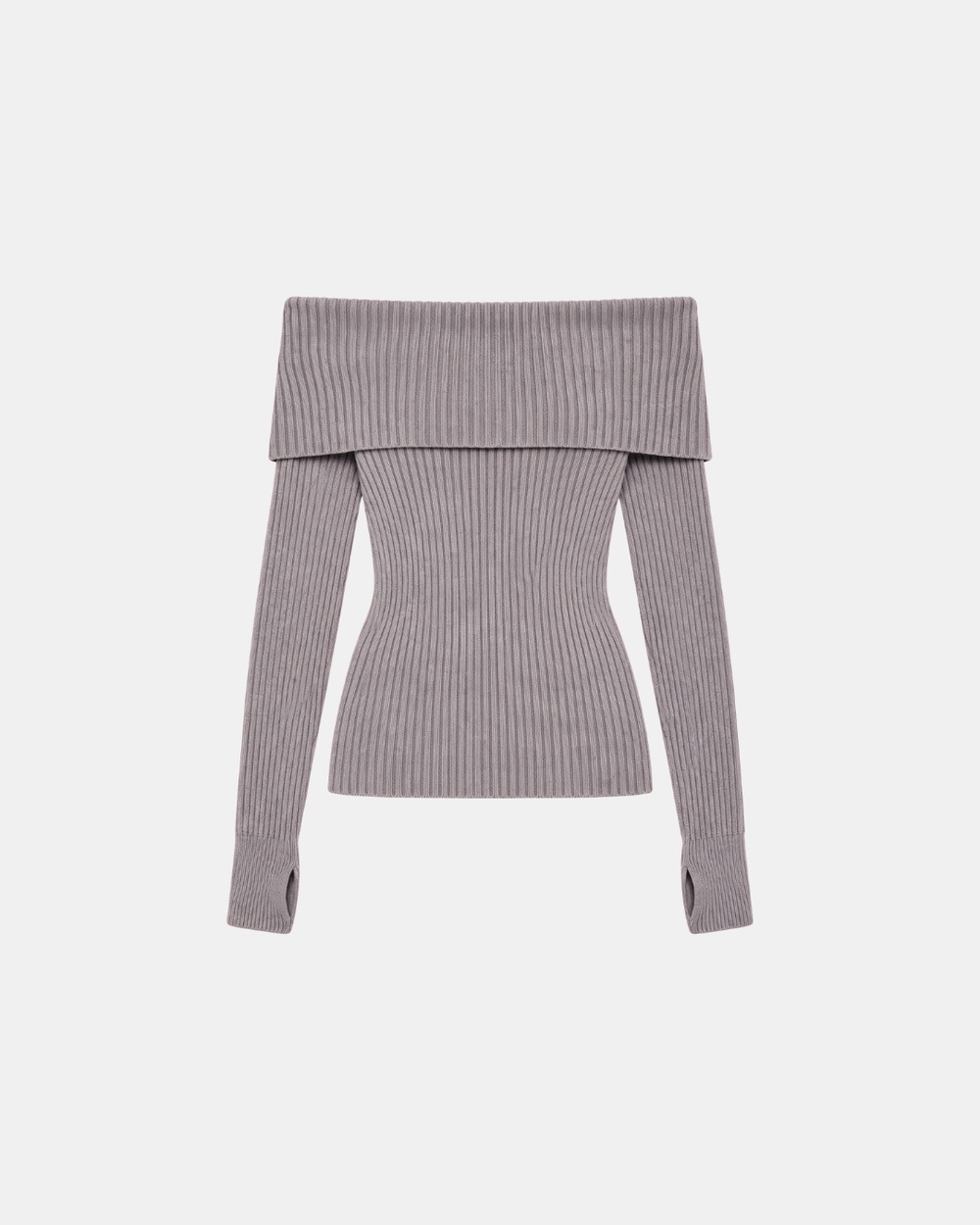 Foldover Ribbed Knit Top Taupe