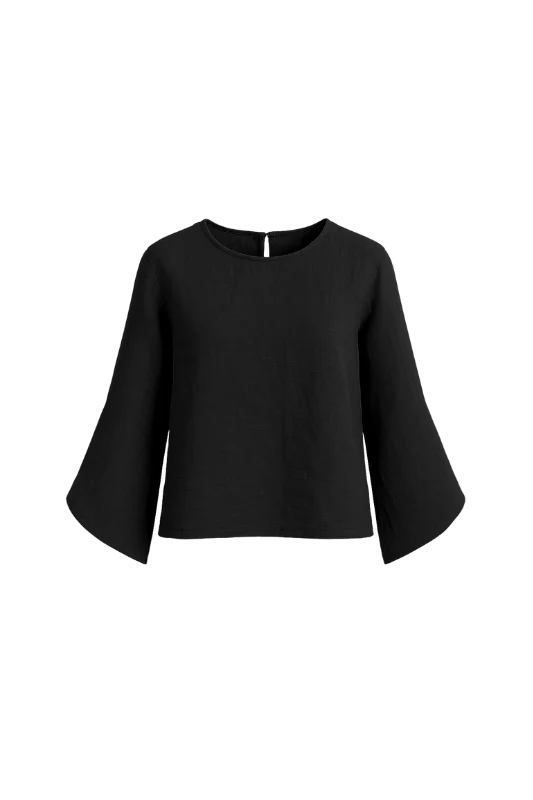 Slit Sleeve Blouse - Black