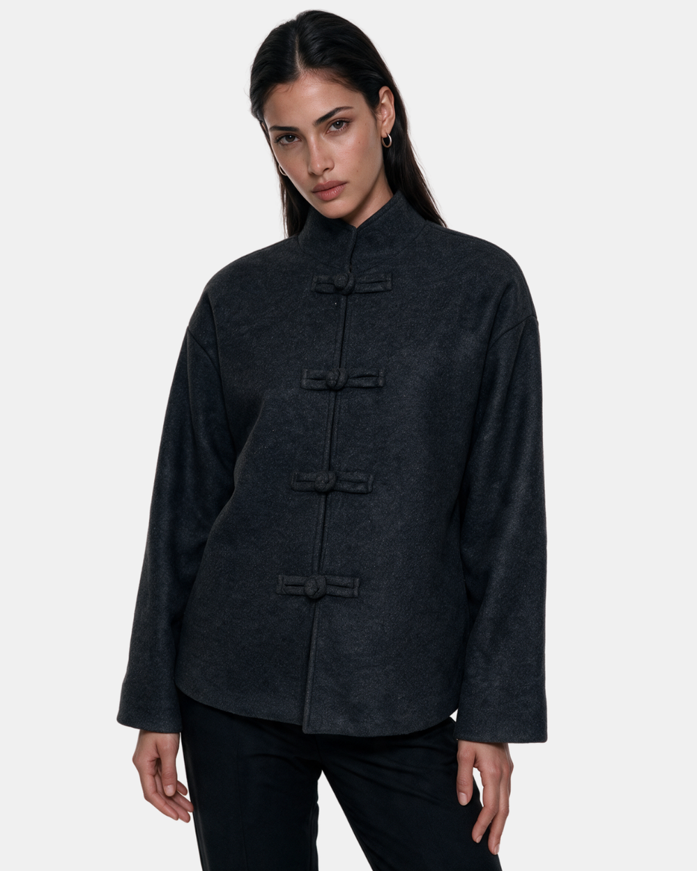 High Neck Toggle Knit Jacket Black