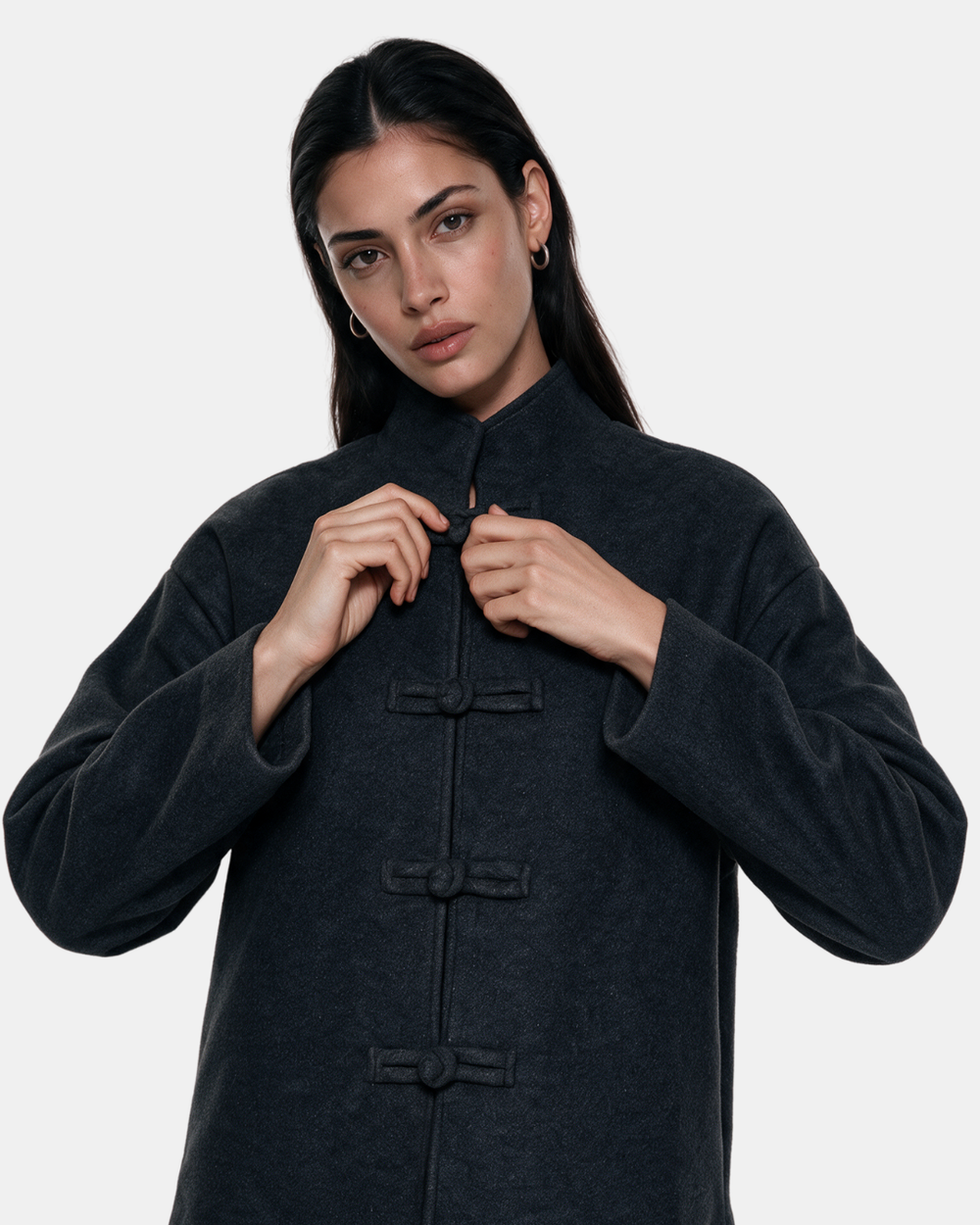 High Neck Toggle Knit Jacket Black