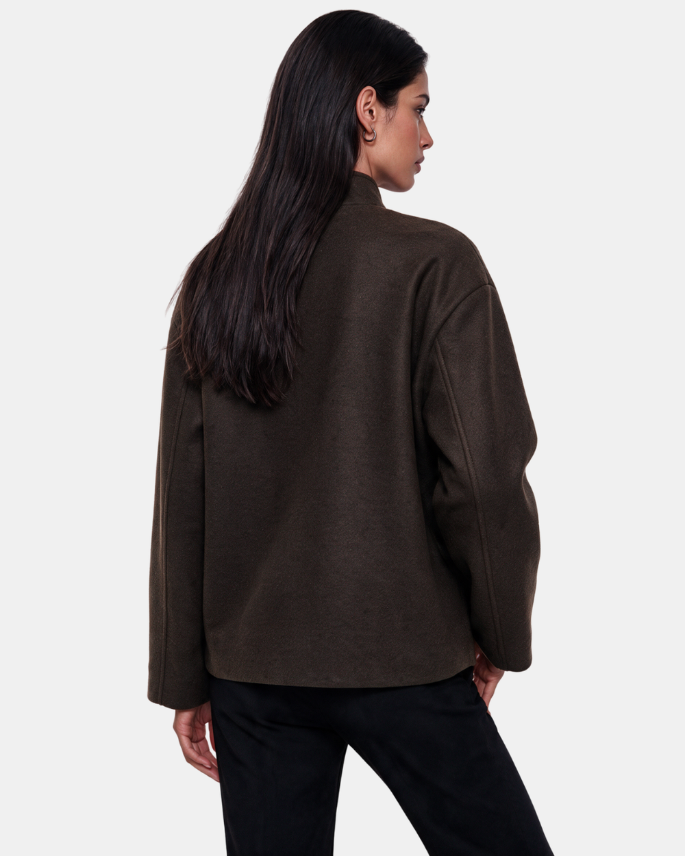 High Neck Toggle Knit Jacket Chocolate