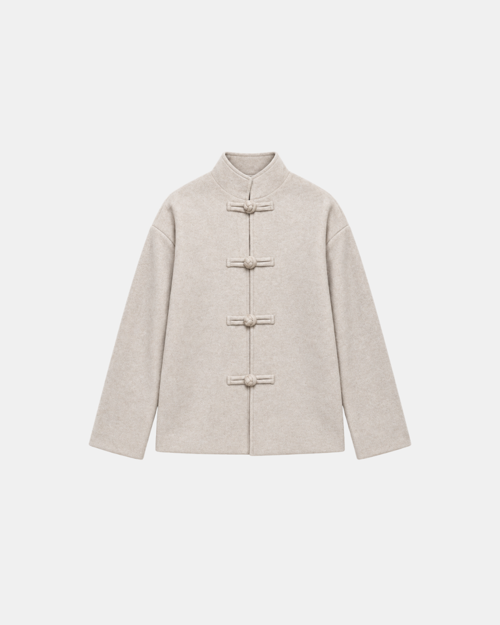 High Neck Toggle Knit Jacket Cream