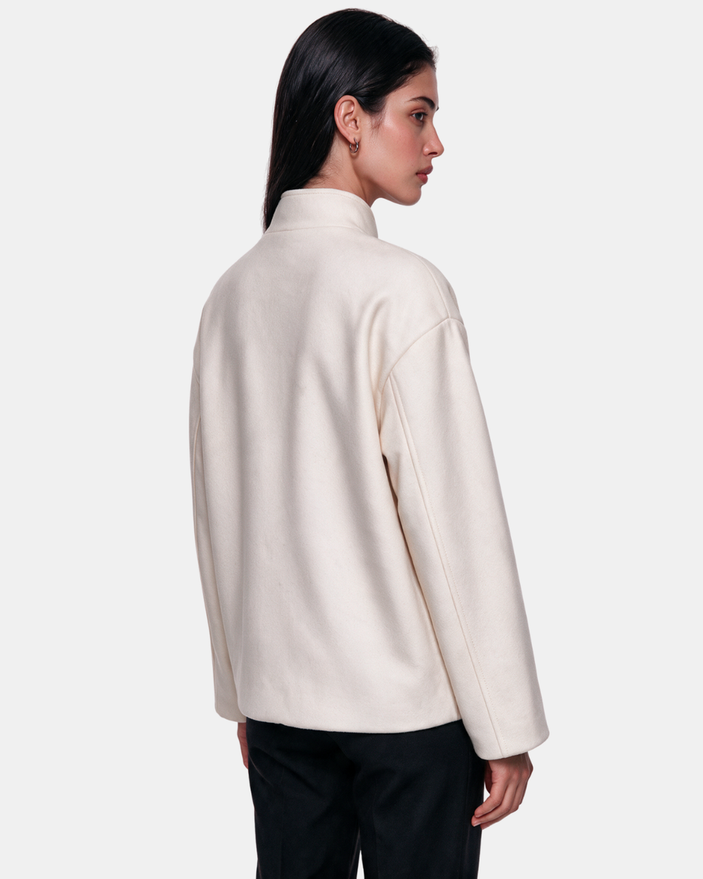 High Neck Toggle Knit Jacket Cream