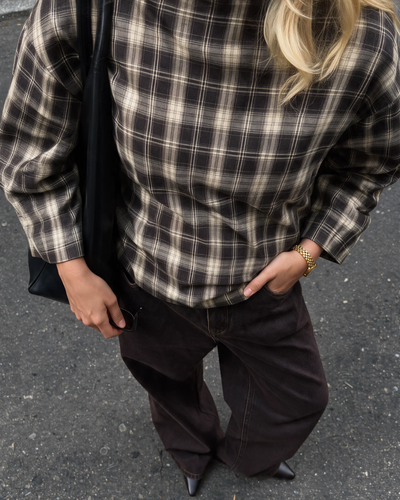 Check Print Belted Blouse