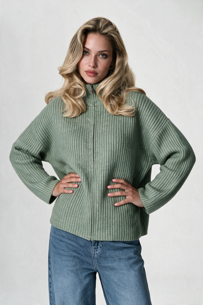 Wool Blend Zip Jacket worn