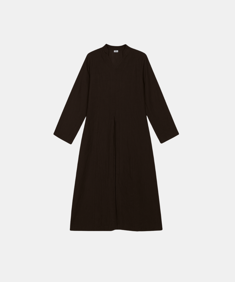 Linen Slit Dress - Chocolate