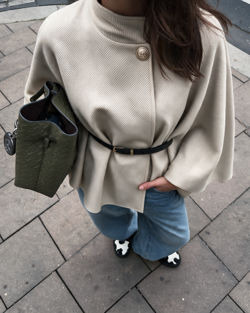 Cape Jacket With Belt Beige