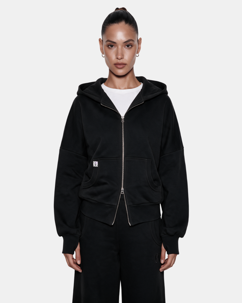 RELAXED DUAL-ZIP HOODIE Black