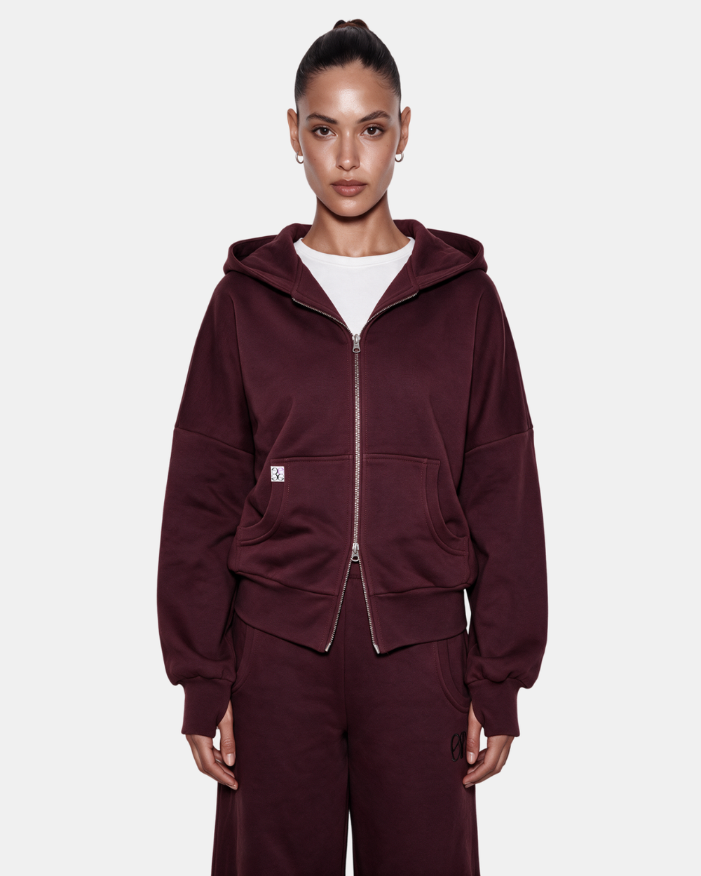 RELAXED DUAL-ZIP HOODIE Wine