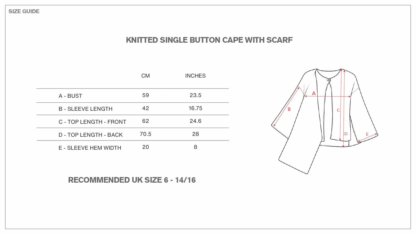 Knitted Cape Jacket size guide