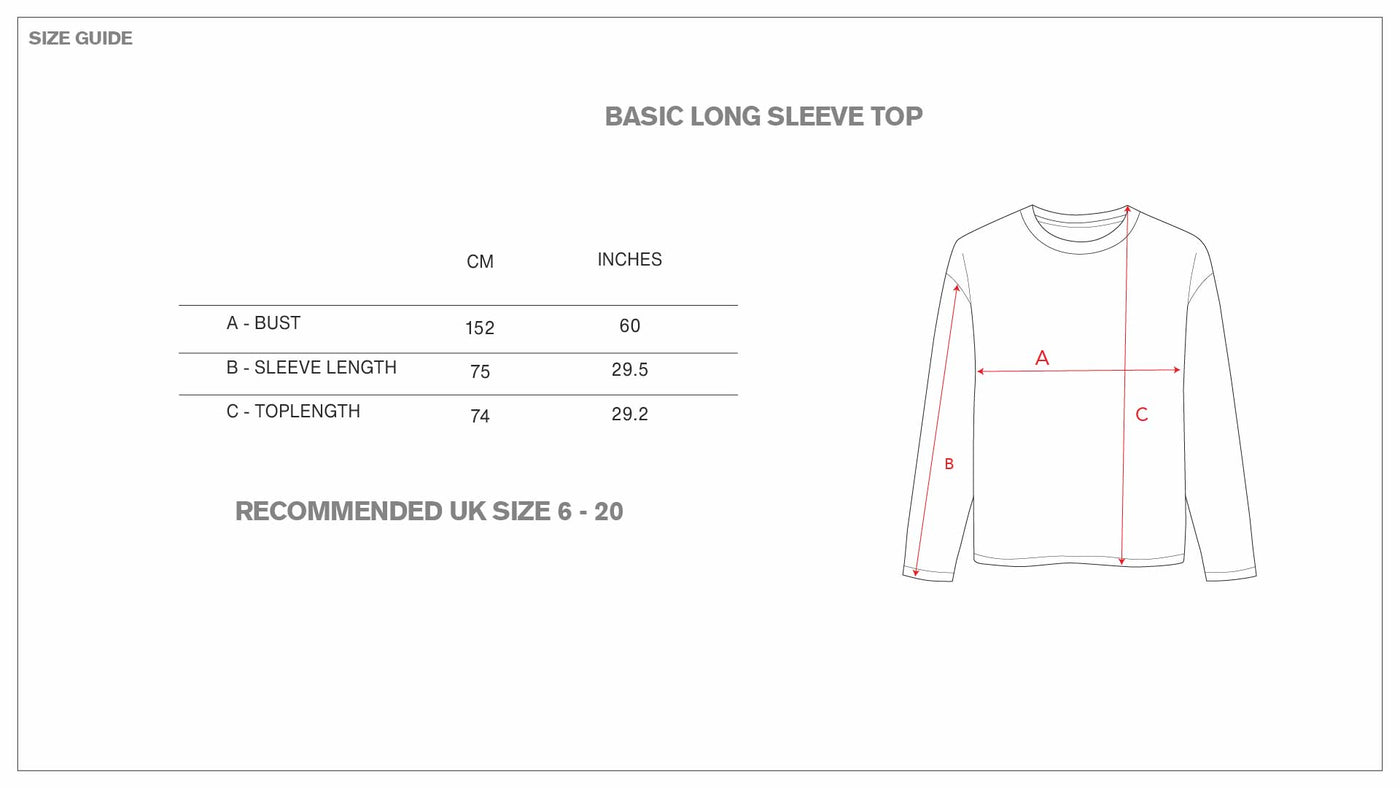 Basic Long Sleeve Top size guide