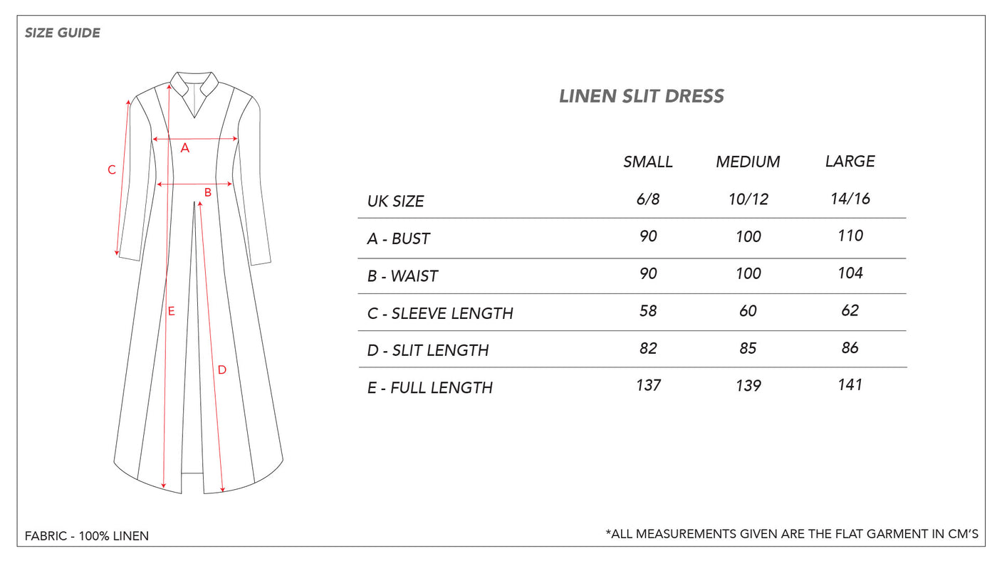 Linen Slit Dress - Beige size guide