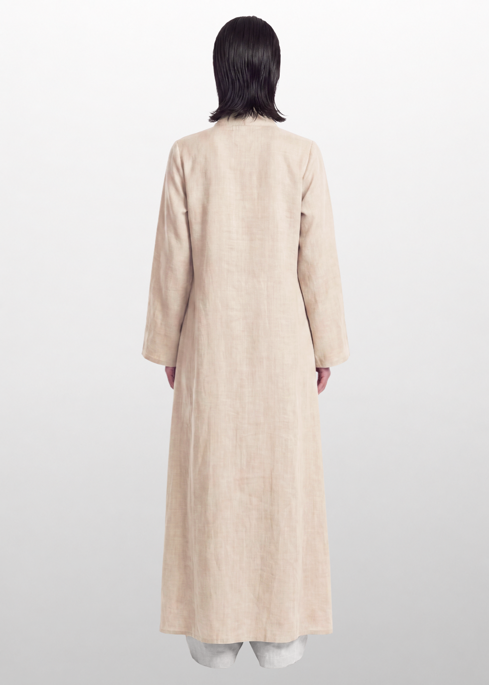 Side Slit Linen Dress - Beige