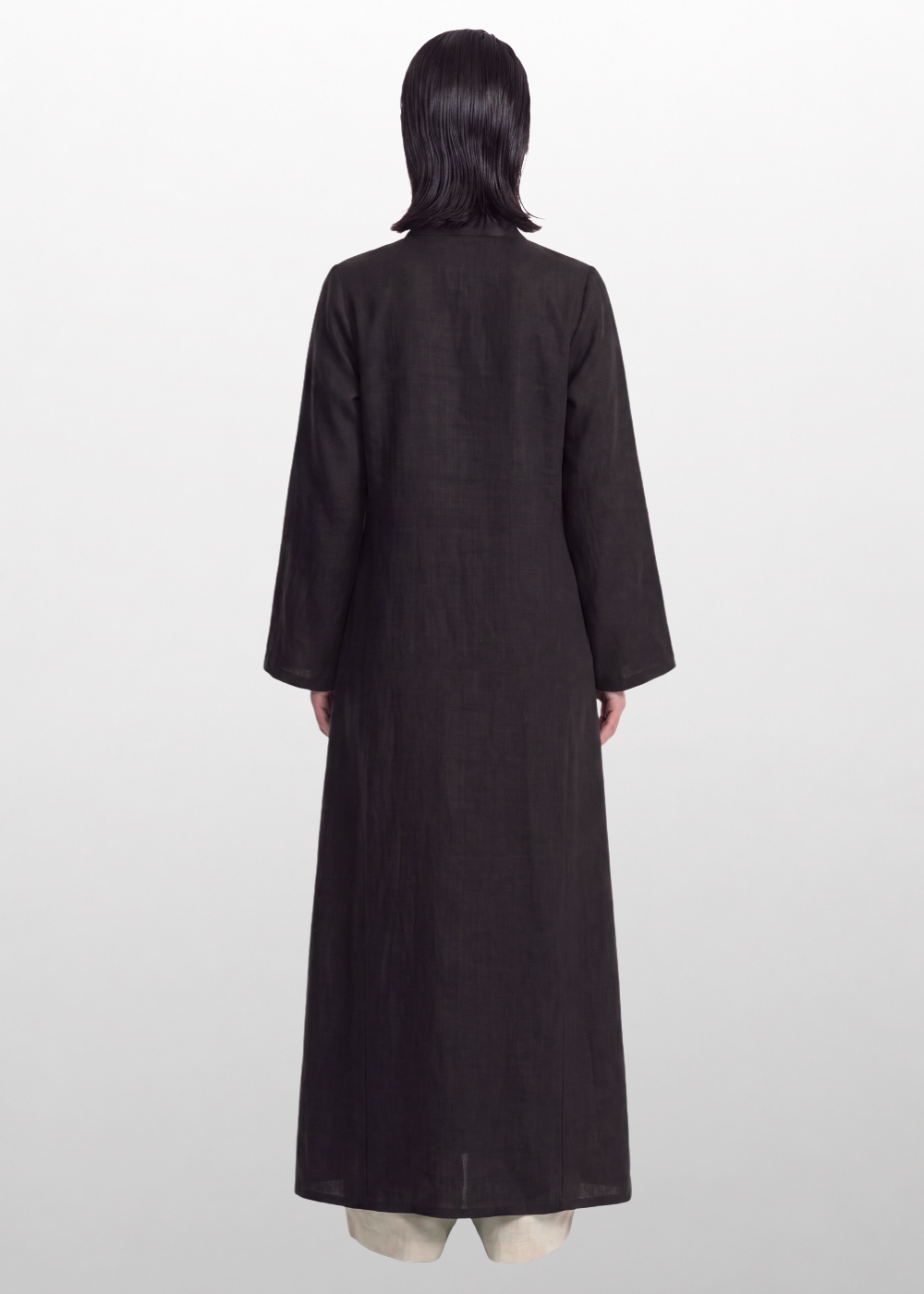Side Slit Linen Dress - Black
