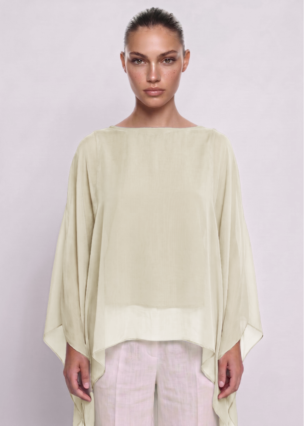 Silk Batwing Blouse Beige
