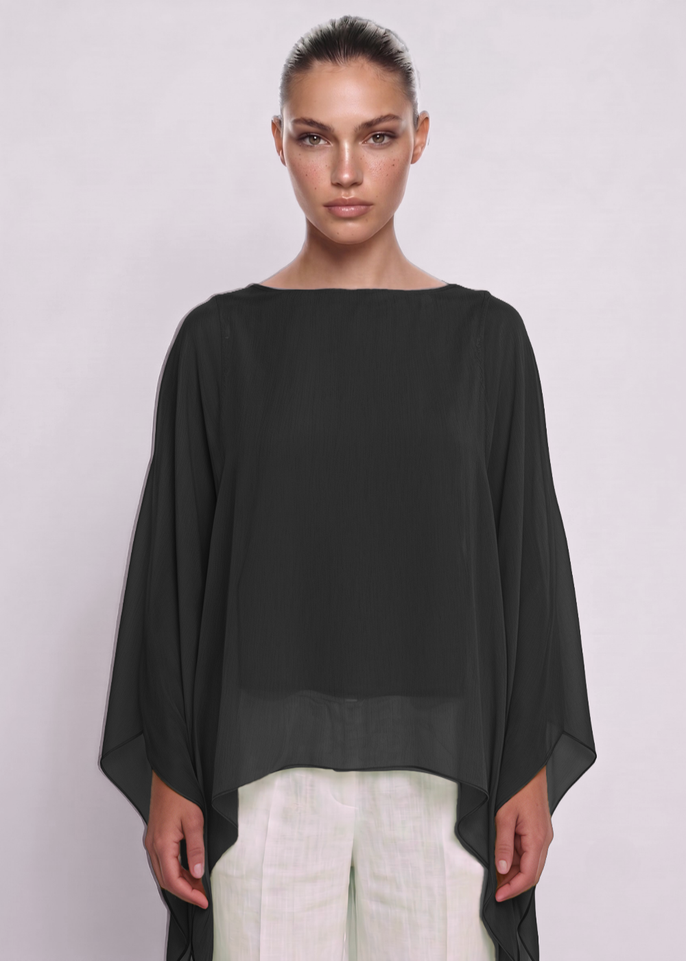 Silk Batwing Blouse Black