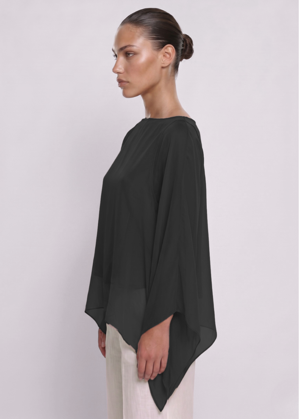 Silk Batwing Blouse Black