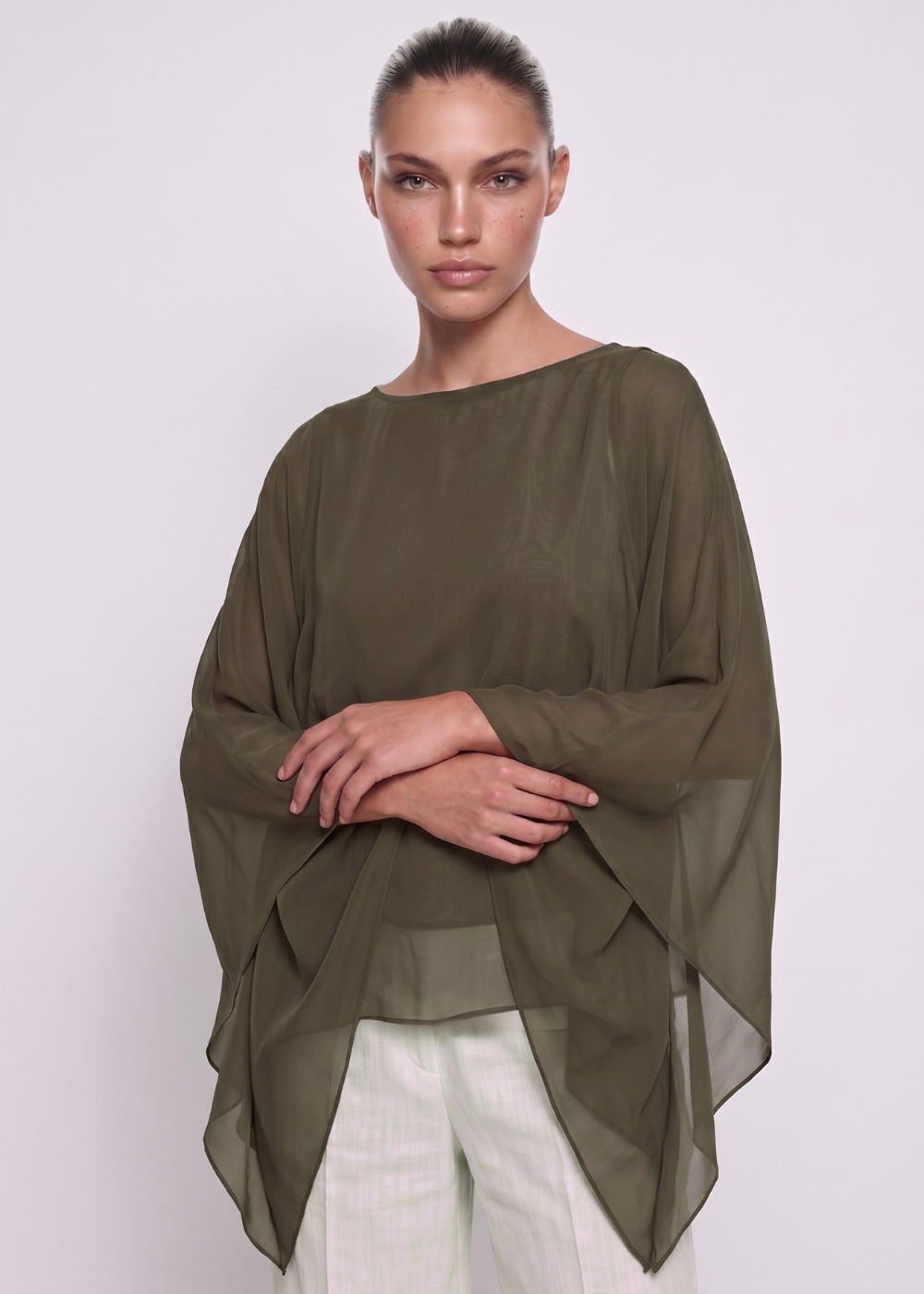 Silk Batwing Blouse Chocolate