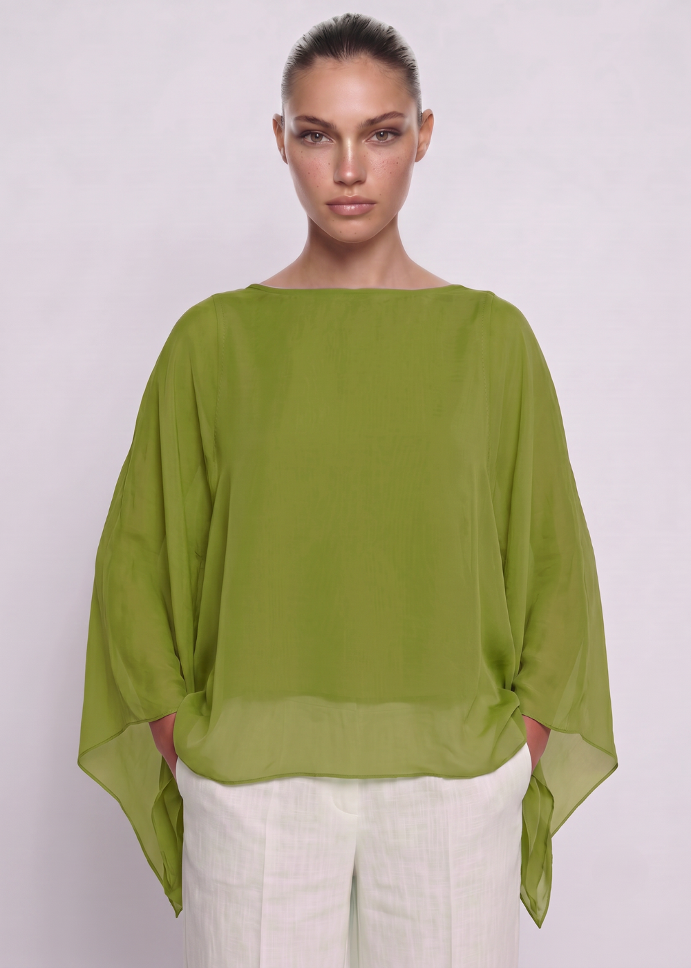 Silk Batwing Blouse Lime