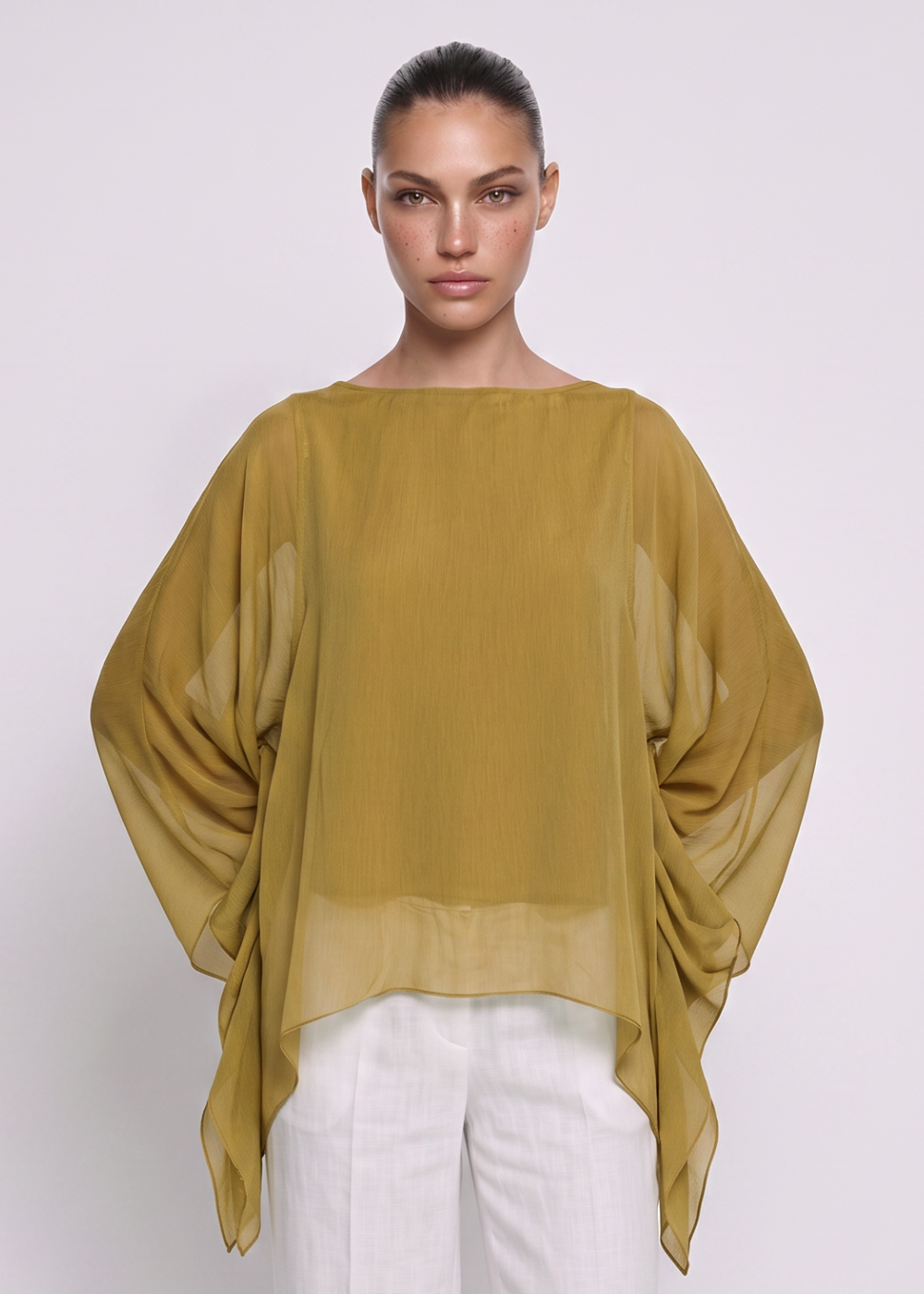 Silk Batwing Blouse Mustard