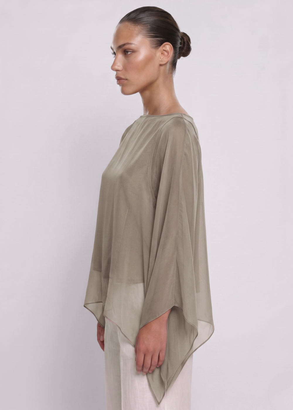 Silk Batwing Blouse Taupe