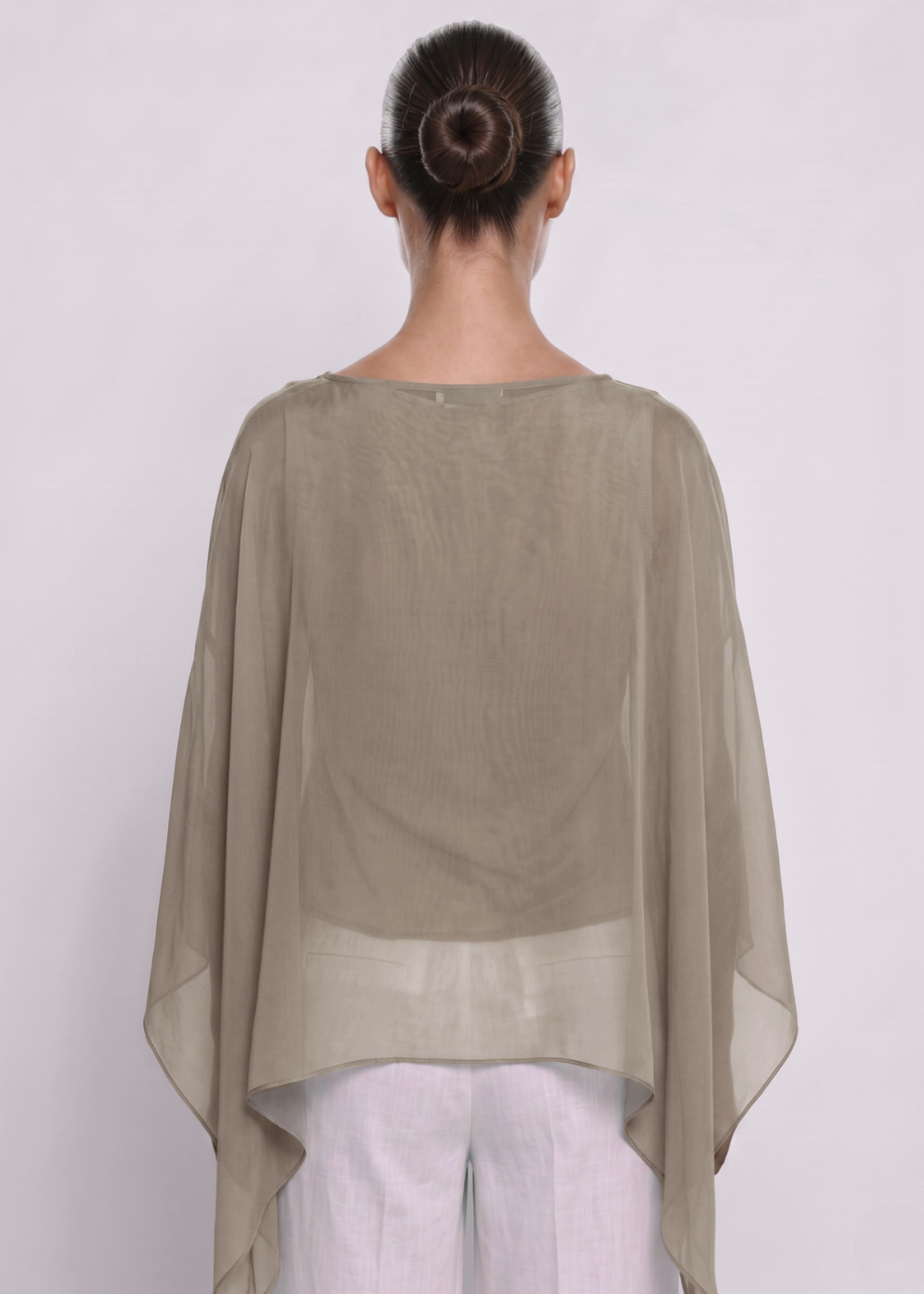 Silk Batwing Blouse Taupe
