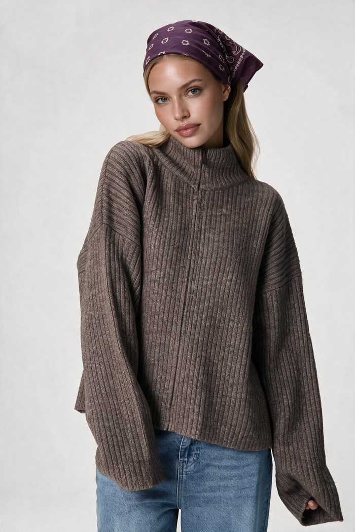 Wool Blend Zip Jacket worn