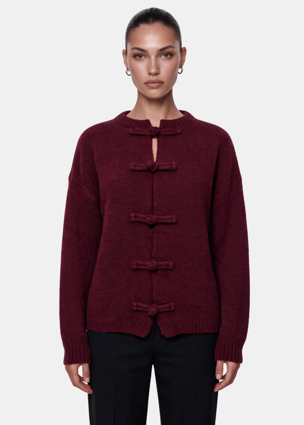 Toggle Knit Cardigan Wine