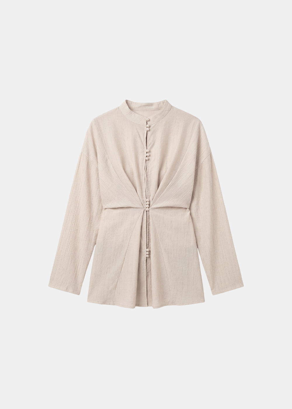 Crinkle Belted Blouse Beige