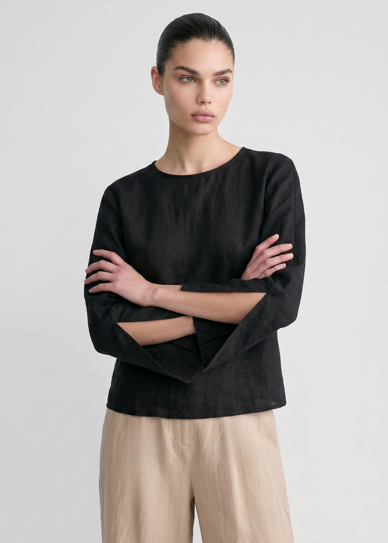 Slit Sleeve Blouse - Black