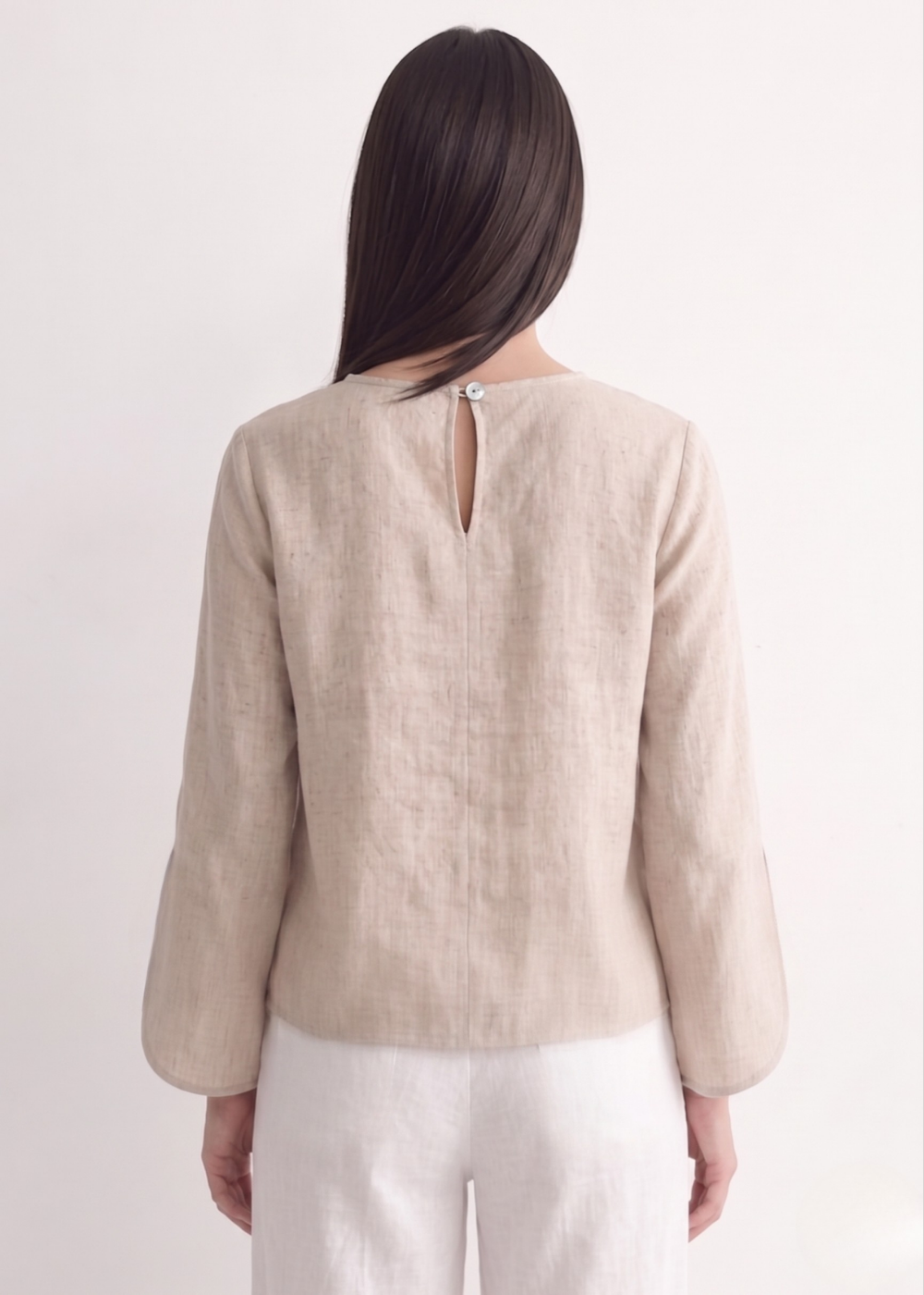 Slit Sleeve Blouse - Beige