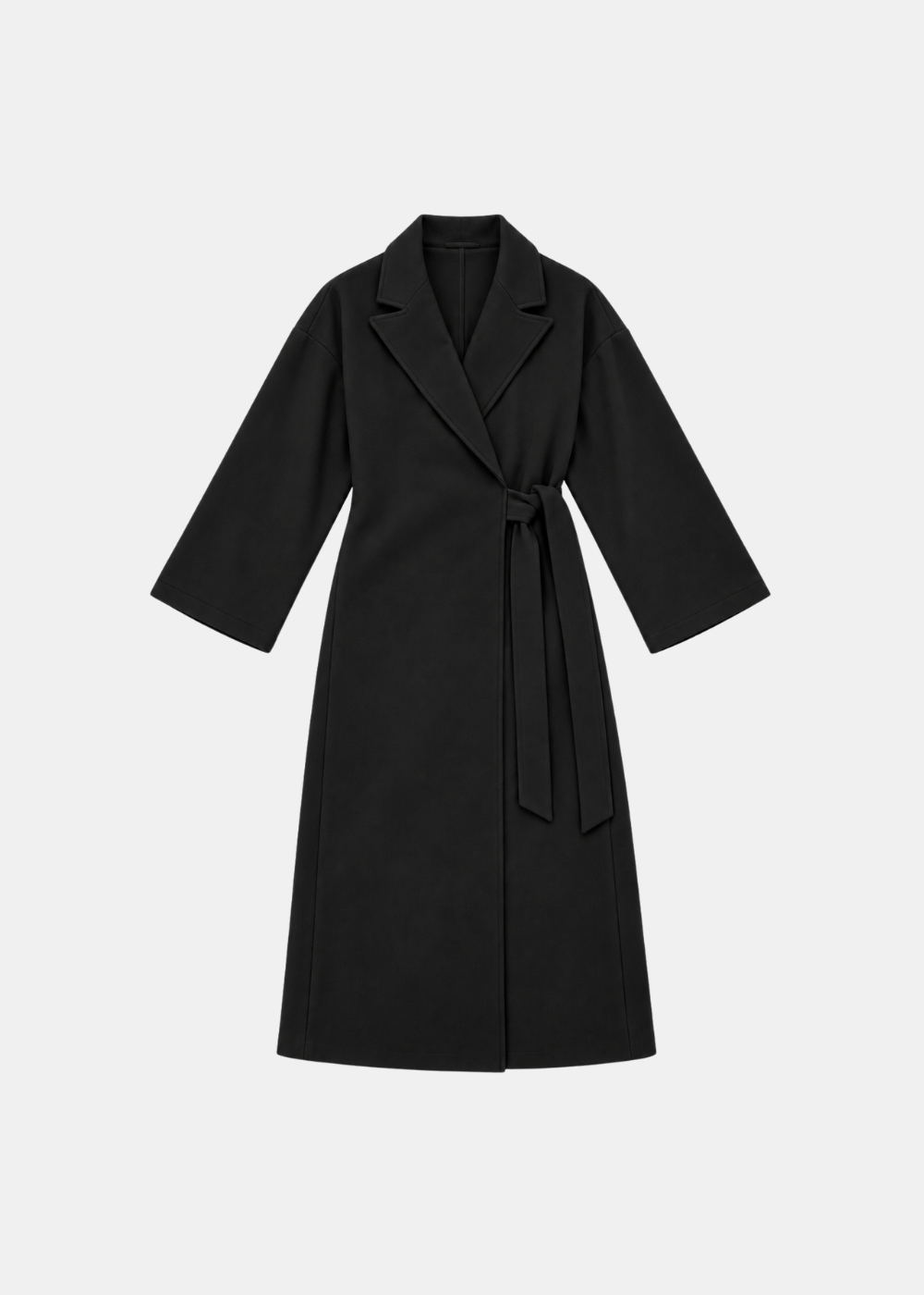 Wide Sleeve Belted Maxi Coat Black