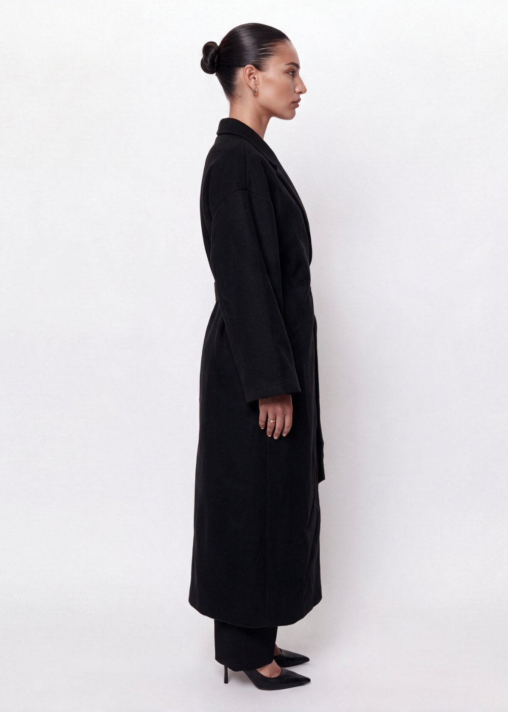 Wide Sleeve Belted Maxi Coat Black