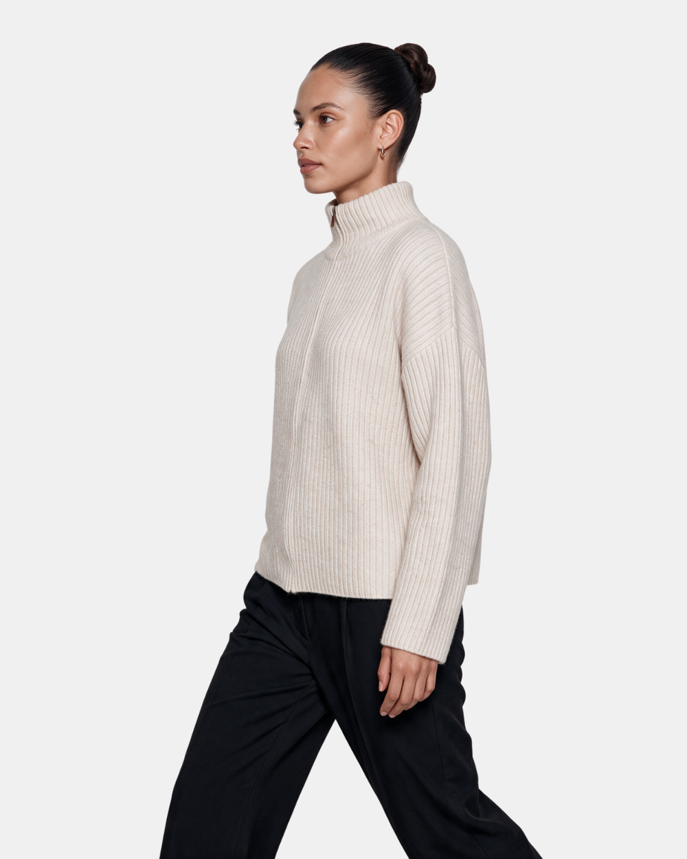 Wool Blend Zip Jacket Beige