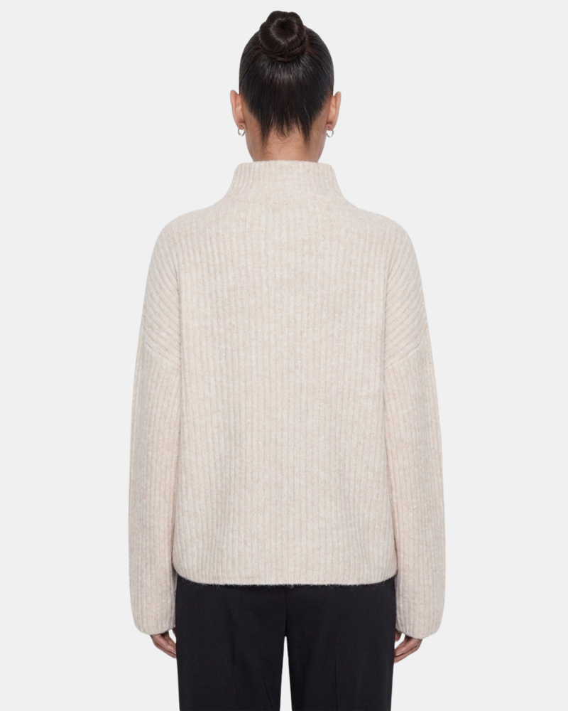 Wool Blend Zip Jacket Beige