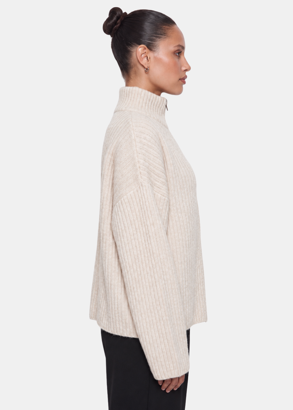 Wool Blend Zip Jacket Beige