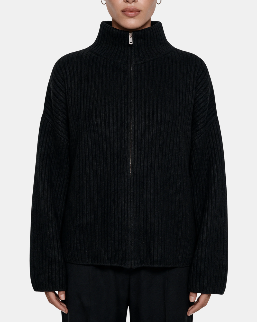 Wool Blend Zip Jacket Black