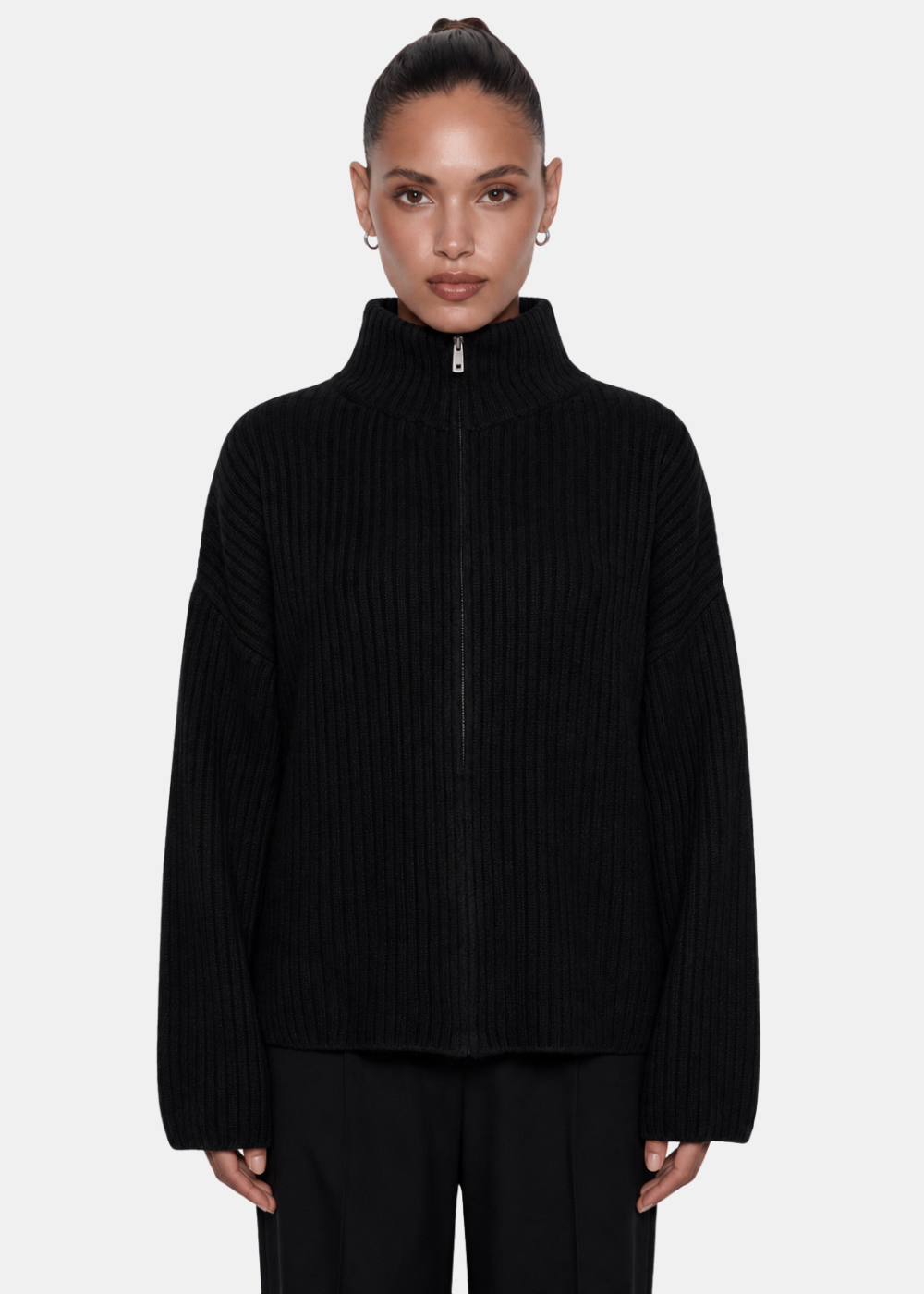 Wool Blend Zip Jacket Black