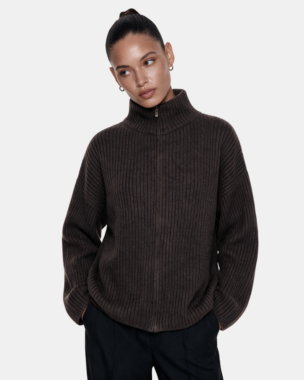 Wool Blend Zip Jacket Chocolate