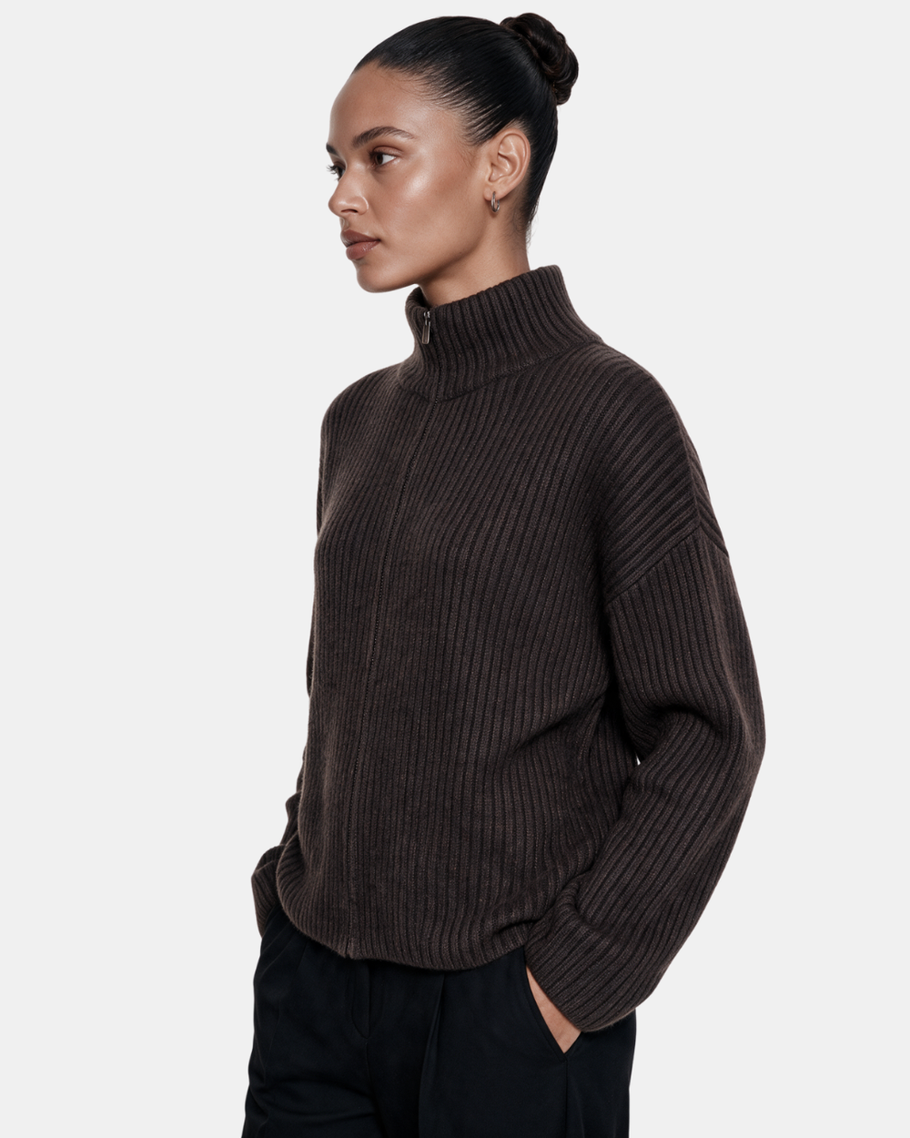 Wool Blend Zip Jacket Chocolate