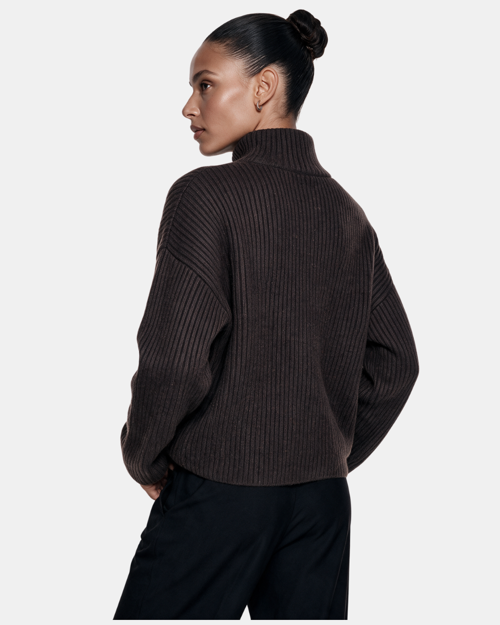 Wool Blend Zip Jacket Chocolate