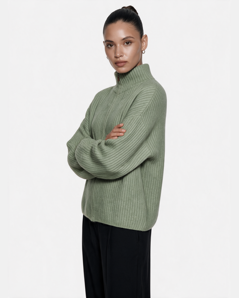 Wool Blend Zip Jacket Khaki