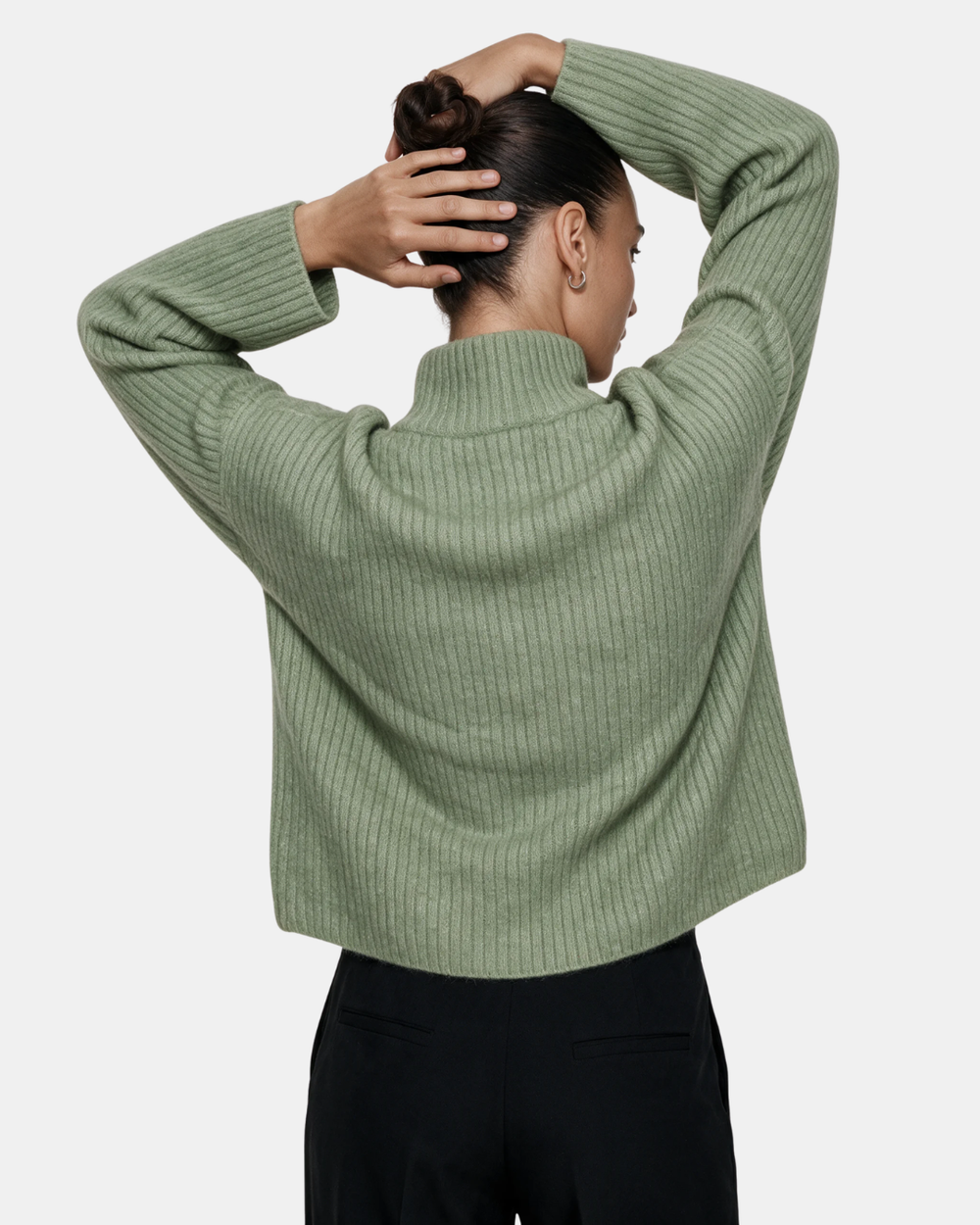 Wool Blend Zip Jacket Khaki
