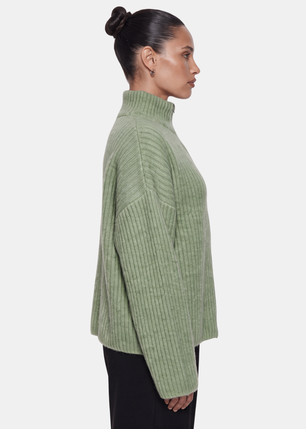 Wool Blend Zip Jacket Khaki
